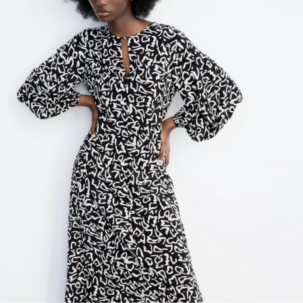 Zara Black and White Women's Flared Midi
Dress